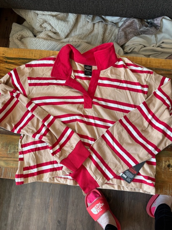 No Boundaries Tops - No Boundaries Red & Cream Striped Long-Sleeve Rugby Crop Top